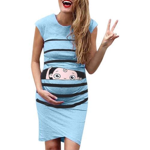 S-XL Womens Maternity Sleeveless Cartoon Cute Clothe For Pregnant Women Print Dress Pregnanty Casual Dresses For Pregnant z0422