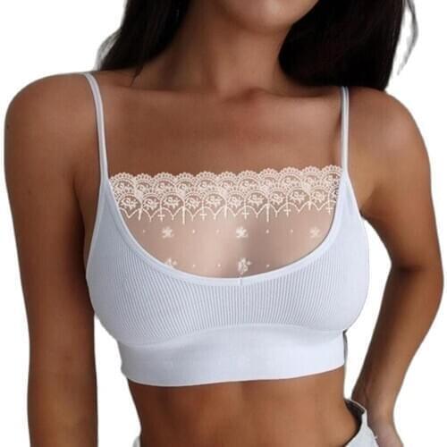 Sexy Lace Crop Tops Women Intimates Patchwork Bra Seamless Female Bras Bustier Wrap Top Tube Girls Cami Spaghetti Strap 2020