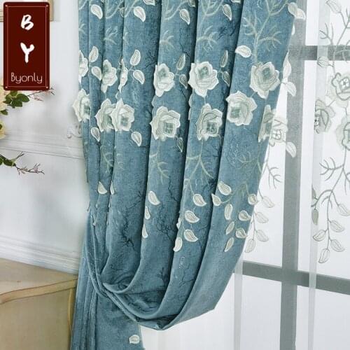 European Style Curtains for Living Dining Room Bedroom Luxury Relief Embroidery Chenille Curtains Tulle Product Customization