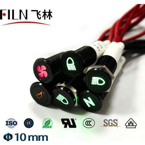 Waterproof Lamp FILN 12V LED Car Boat LED Warning Dashboard Signal Lights Instrument Pilot light 10mm