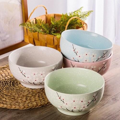 Japanese Floral Round Ceramic Bowl Under Glaze Cherry Blossom Large Capacity Porcelain Soup Bowl Salad Bowl Household Dinnerware