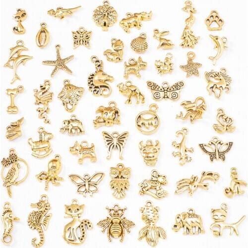 YEYULIN 50pcs/lot Mixed gold tone Bracelets Charm Pendant Fashion Jewelry Making Findings DIY Charms Handmade