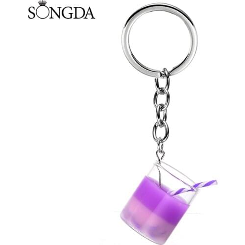 Funny Simulation Fruit Drink Milk Tea Keychain Mini Cute Ice Cream Glass Cup Car Keyring Girl Woment Pendant Accessories Jewelry
