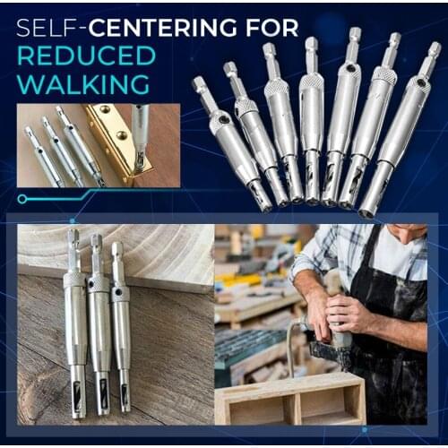 Zezzo® Self Centering Drill Bits HSS Hinge Center Hexagon Drill Bits Door Cabinet Woodworking Positioning Hole Puncher Tool