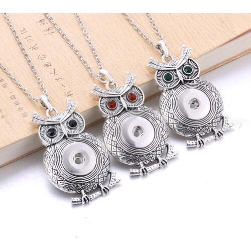 Boom Life New Owl Snap Jewelry Buttons Necklaces Link Chain 60CM With Crystal Pendant Fit 18MM Snaps Jewelry
