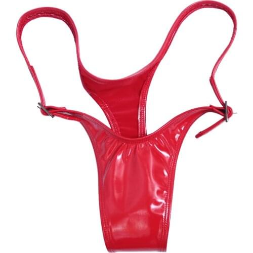 Adjustable Underwear Women Thongs And G Strings Faux Leather Panties Wetlook Shiny PVC T-Back Bikini Briefs Bragas Mujer Tanga