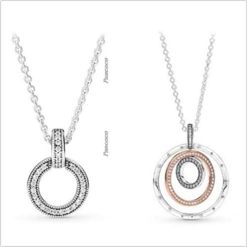 Authentic 925 Sterling Silver Necklace Two-tone Circles Pendant & Necklace For Women Bead Charm Diy Fashion Jewelry