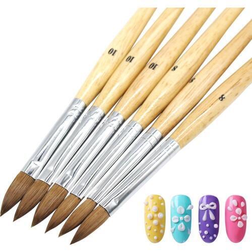 1Pc Oval Kolinsky Sable Hair 3D Nail Art Brush Wooden Handle Acrylic Drawing Painting Brush Nail Art Tool 8# 10