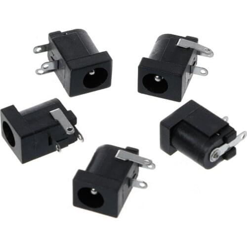 5 Pcs DC-005 Black DC Power Jack Socket Connector 5.5x2.1mm Barrel-Type PCB Mount Connectors