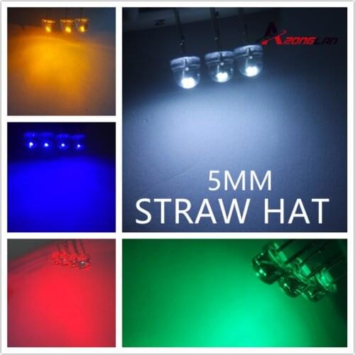 5000pcs/lot 5mm straw hat led diode 1000 pcs each yellow red blue green white (4.8mm) leds Light Emitting Diodes mix color kit