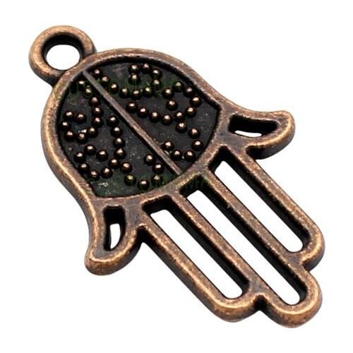 70pcs-Antique Copper Hamsa Hand Charms Pendant, Jewelry Accessories 24x16mm