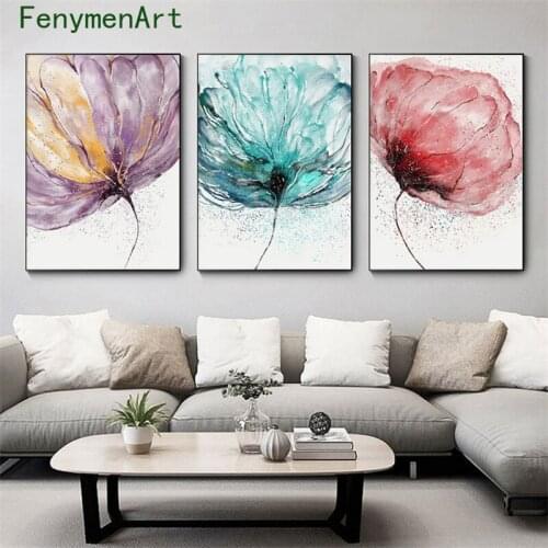 Abstract Watercolor Flowers Canvas Painting Modern Color Plant Posters Prints Nordic Wall Art Pictures Living Room Home Decor