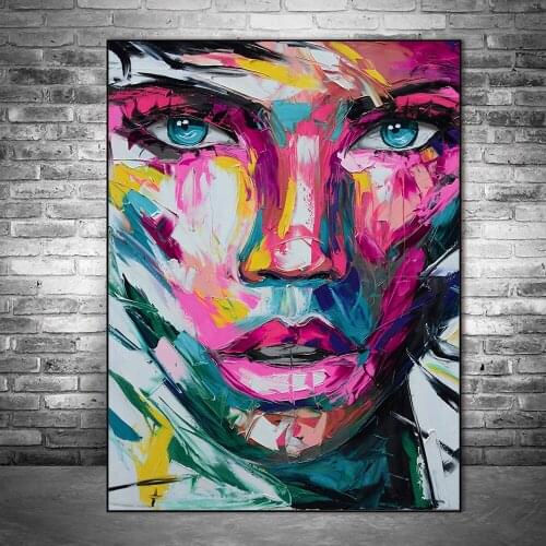 Abstract Colorful Girl Face Canvas Paintings Posters and Prints Wall Art Picture for Living Room Home Decoration