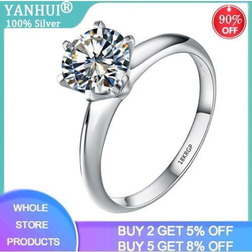 Promotion! With Certificate Luxury 8mm 2ct Lab Diamond Gemstone Ring Bridal Wedding Jewelry 18K White Gold Ring For Women Gift