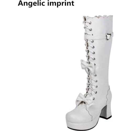 Angelic imprint handmade mori girl Women motorcycle boots lady high heels lolita shoes woman princess dress party pumps 7.5cm 47