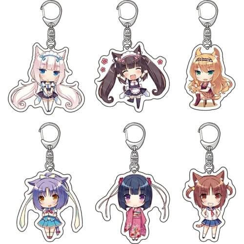 Animation Game Nekopara Keychain Super Cute Anime Girls Cat Chocolat Vanilla Twin Sisters Acrylic Figures Pendant Key Ring Gift