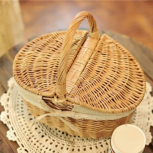 Handmade Large Wicker Basket with Handle Picnic Willow Woven Storage Hamper