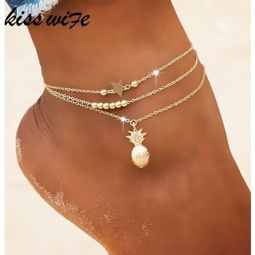 KISSWIFE Ankle Chain Pineapple Pendant Anklet Beaded 2018 Summer Beach Foot Jewelry Fashion Style Anklets for Women