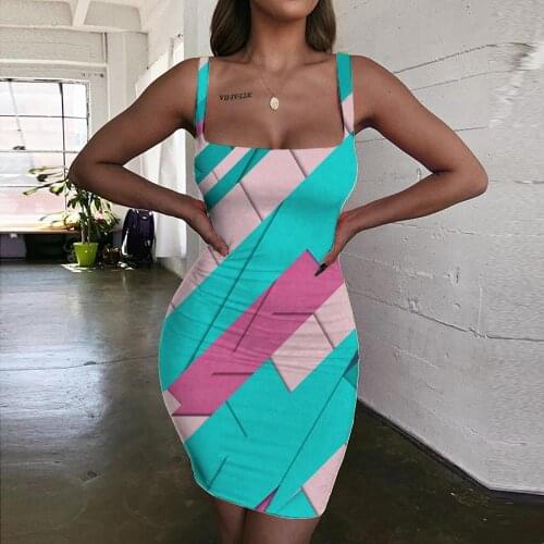 Giyu Brand Colorful Dress Women Geometry Bodycon Dress Pattern Sundress Abstract 3d Print Womens Clothing Club Short