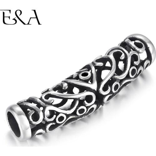 Stainless Steel Tube Beads 6mm Big Hole Slider Charm Inlaid Stone DIY Women Men Leather Cord Bracelet Making Jewelry Accessories