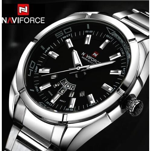 NAVIFORCE Brand Men Watches Luxury sport Quartz waterproof watches mens stainless steel band auto date wristwatches relojes