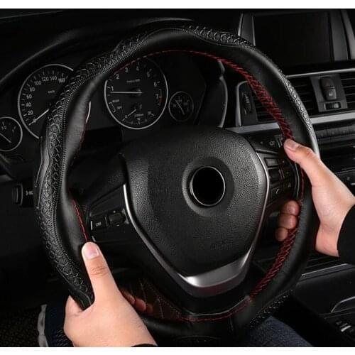 37-38CM Wheel Cover Genuine Leather Fashion Car Steering Wheel Cover Steering-Wheel Braid With Needle Thread Funda Volante