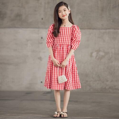 Kids Girls Square Collar Elegant Summer Dresses 8 10 12 13 14 years 2021 New Teenage Girls Clothes