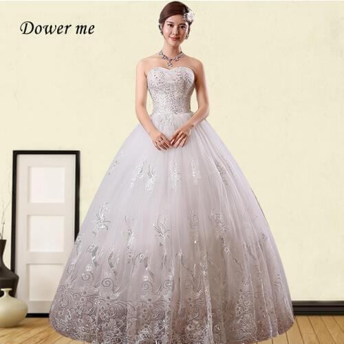 Elegant Strapless Wedding Dress GR736 Plus Size Wedding Dress Lace Bridal Ball Gowns Sequined Shining Long Vestido De Novia