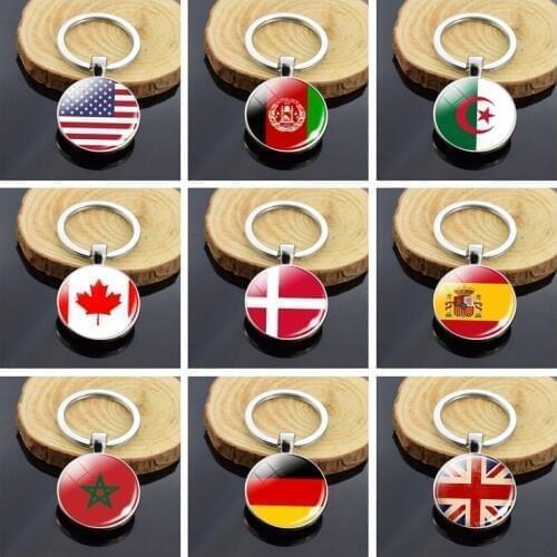 Double side Flag Keychain National Flag Glass Ball Keychain USA United Kingdom Canada World Flags Keyring