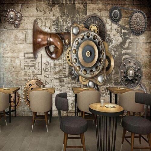 Photo wallpaper Custom Studio Shop Fresco Retro Brick Wall Gear Bar Restaurant Background KTV Mural