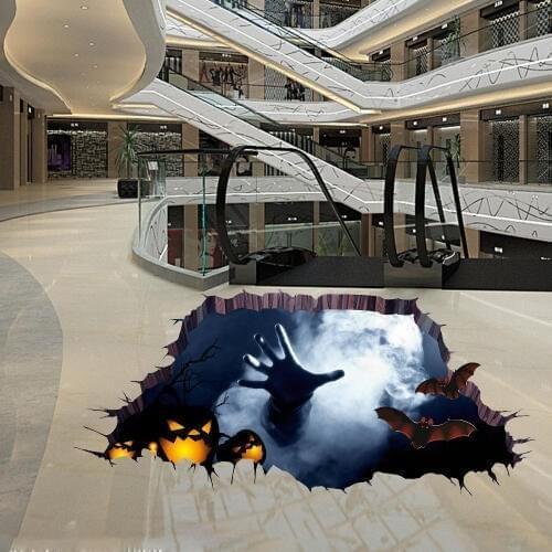 Halloween 3D View Scary One Hand Catch Spider Web Wall Sticker Floor Mural Removable Halloween Home Party Background Decoration