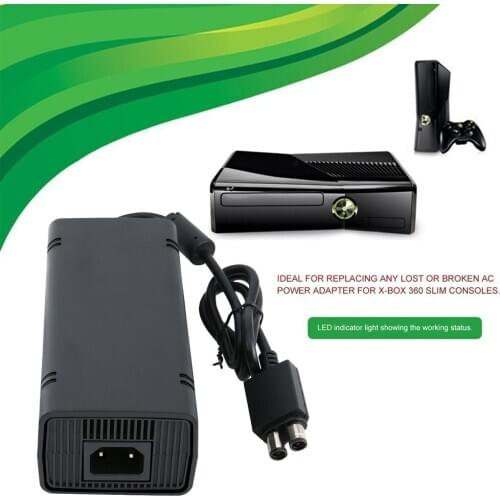 Charger Cable for X-BOX 360 Slim Ideal Replacement Charger AC 100-240V Adapter Power With LED Indicator Light EU Plug