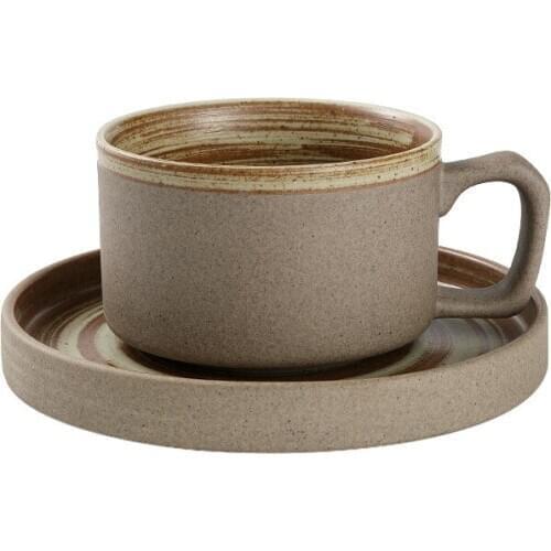 Japanese-Style Ceramic Coffee Cup Creative Handmade Coarse Clay Cup Household Afternoon Tea Cup Water Cup with Saucer 230ml