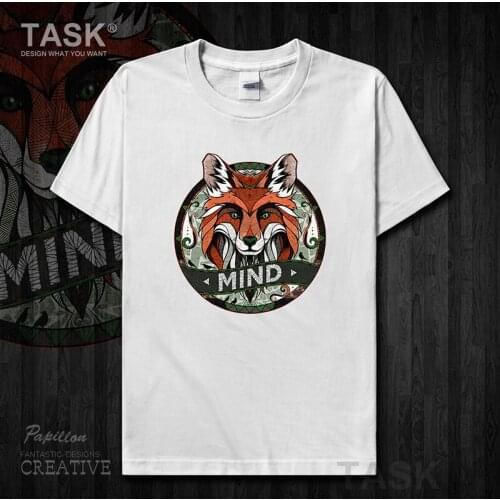 Red Fox animal illustration creative totem print men t-shirt short sleeve clothes cotton comfort trend Harajuku Streetwear 0002
