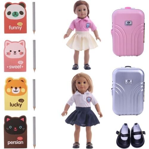 Doll Clothes Cat&Bear Notebook&School Clothes&Suitcase For 18 Inch&43 Cm Dolls&New Born Baby Generation Girls Birthday Gifts
