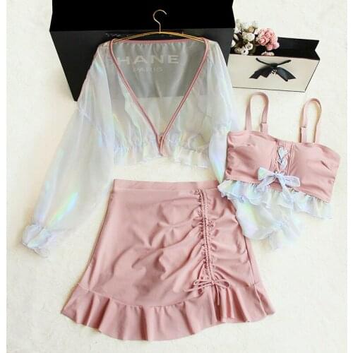 STAERK skirt fission three-piece covered belly thin cute girl is prevented bask in a long sleeve blouse sea bathing suit