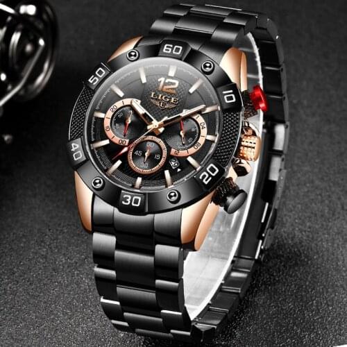 2020 LIGE Sports Watches Men Brand Luminous Quartz Watch Waterproof Black Full Steel Military Wrist Watch With relogio masculino