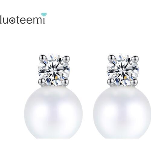 LUOTEEMI New Simple Stud Earrings Single Imitation Pearl with Round CZ Brincoa for Women Girl Trendy Birthday Christmas Gift