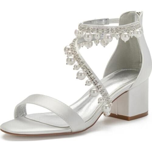 Sweet Bridal Wedding Shoes Block Thicker Heels Ankle Strap Beading Rhinestones Party Prom Sandals with Pearls Tassel Lolita Gril