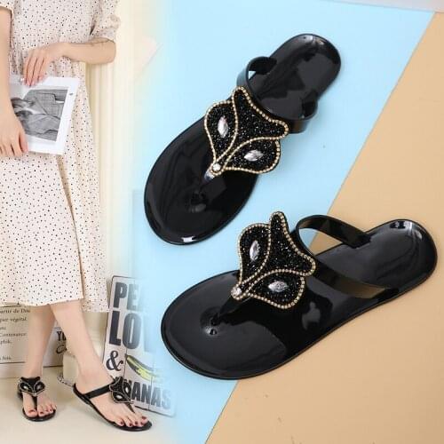 Fashion Women Flip Flop Bohemian Style Beautiful Fox Inlay Sexy Jelly Flat Slippers (Size 36-41)