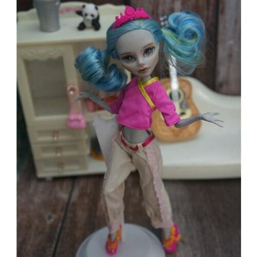 Fashion Doll Clothes Set for Monster High Doll Outfits Pink Patchwork Shirt Top Trousers Pants For Monster Dolls Costume DIY Toy