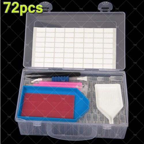 5D DIY Diamond Painting Tools Kits 72pcs Storage Box Embroidery Accessories Beads Container Mosaic Storage Boxes Glue Pen Plate