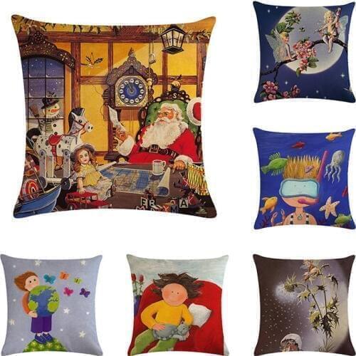 Christmas Santa Printing Cushion Cover Square Linen Pillowcase Cartoon Moose Parttern Throw Chair/Car/Sofa Pillow Cover ZY174