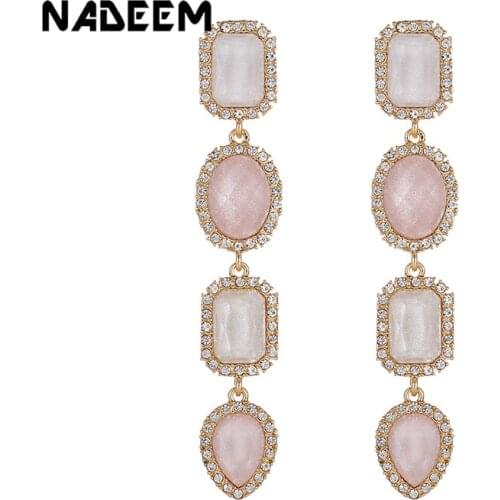 New Elegant Suqare Elliptical Crystal Pendant Long Pendientes Dangle Earring Fashion Rhinestone Temperament Women Drop Earrings