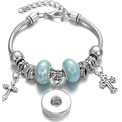 New Cross Beaded Snap Bracelet Fit 18MM Snap Jewelry Flower Beads Making Jewelry Snap Button Bracelet Bangles Charm Bracelets