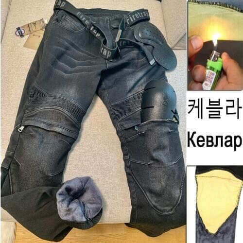 Fireproof Motorcycle Jeans Protective Gear Riding Men Motorbike Trousers Motocross Pants Windproof Plus Velvet Aramid Jeans