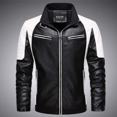 Autumn Motorcycle Leather Jacket Men Fashion Stand Collar Bomber Moto&Biker Jacket