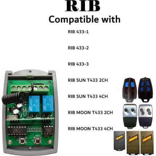 RIB SUN RIB MOON ROGER DITEC remote control receiver Universal 2 channel Wireless Garage Door 433MHZ DC12V to 24V Receiver
