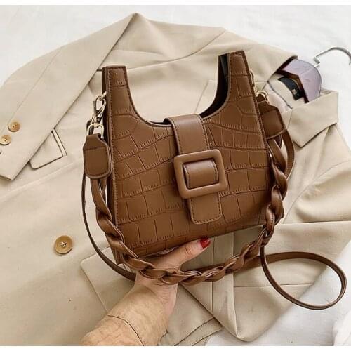 Belt Design Small Chain Crocodile Pattern PU Leather Crossbody Bags For Women 2020 Shoulder Handbags Lady Cross Body Bag