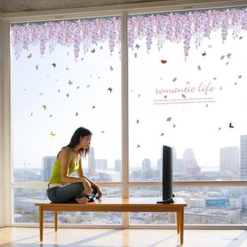Romantic Purple flower vine wall sticker For Living room Glass window TV Sofa background wall home decoration sticker